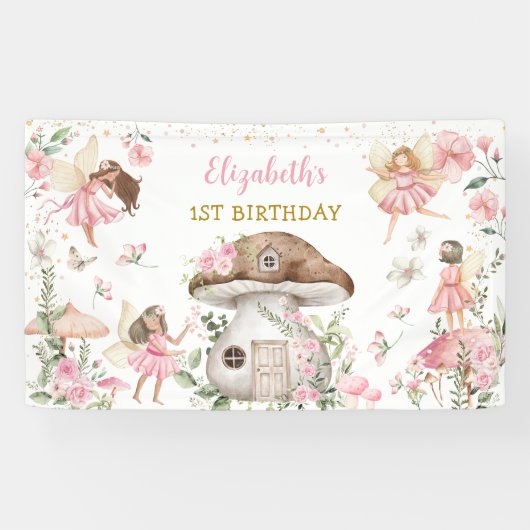 Banderoles Fée magique Princesse Fleur rose Anniversaire (Horizontal)