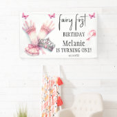 Banderoles Fée rose Tiara Papillons rose Premier anniversaire (En situation)