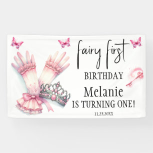 Banderoles Fée rose Tiara Papillons rose Premier anniversaire