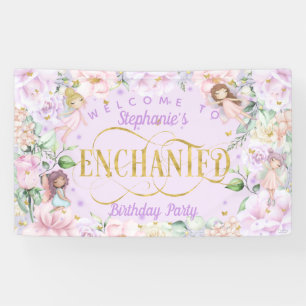 Banderoles Fée thème rose violet fleurs d'anniversaire fond