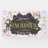 Banderoles Fée thème rose violet fleurs d'anniversaire fond (Horizontal)