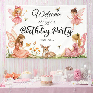 Banderoles Fées roses Woodland Deer Birday Party Bienvenue