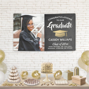 Banderoles Félicitations 1 Photo Chalkboard Black Gold Gradua