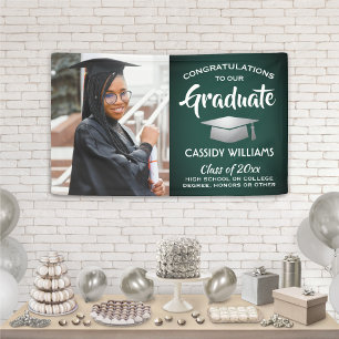 Banderoles Félicitations 1 Photo Green White & Silver Graduat
