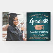 Banderoles Félicitations 1 Photo Turquoise et Faux Copper Gra (Horizontal)