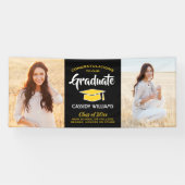 Banderoles Félicitations 2 Photo Black Gold Yellow Graduation (Horizontal)