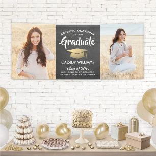 Banderoles Félicitations 2 Photo Chalkboard Black Gold Gradua