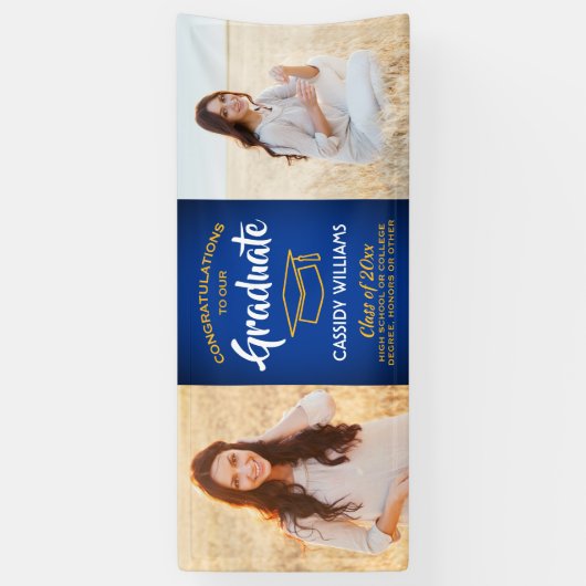 Banderoles Félicitations 2 Photo Royal Blue Gold Jaune Gradua (Vertical)