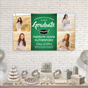Banderoles Félicitations 4 Photo Green White & Black Graduati