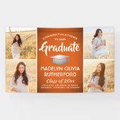 Banderoles Félicitations 4 Photo Orange White & Silver Gradua (Horizontal)