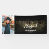 Banderoles Félicitations à la Graduation Black & Gold Photo (Horizontal)