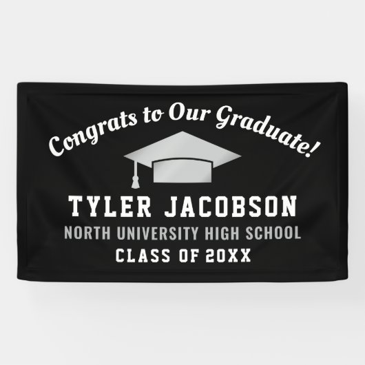 Banderoles Félicitations à nos diplômés sur mesure noir et ar (Horizontal)