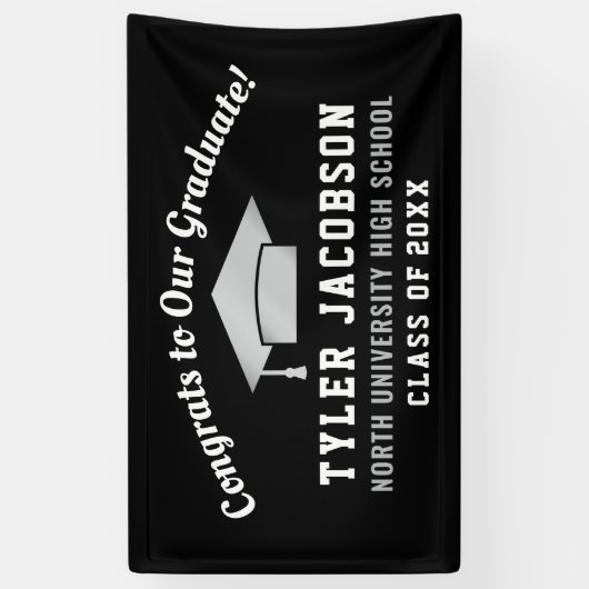 Banderoles Félicitations à nos diplômés sur mesure noir et ar (Vertical)