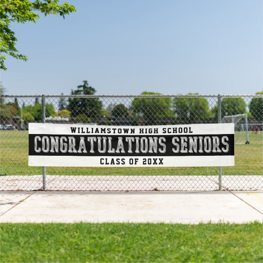 Banderoles Félicitations Aînés Blanc | Noir | Argent (En situation)