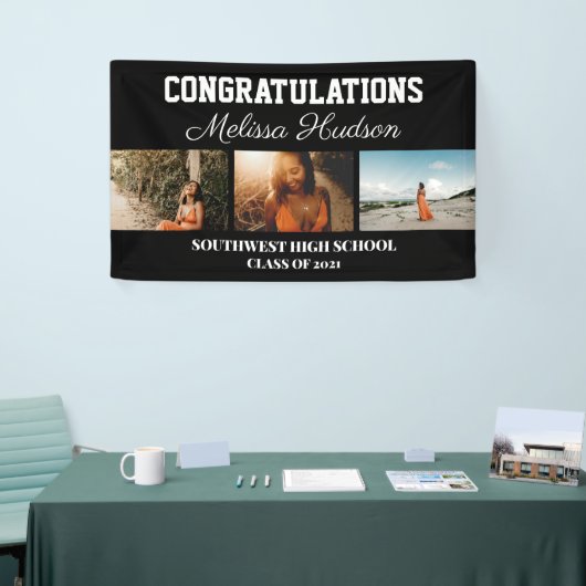 Banderoles Félicitations aux diplômés Script Three Photo Blac (Salon professionnel)