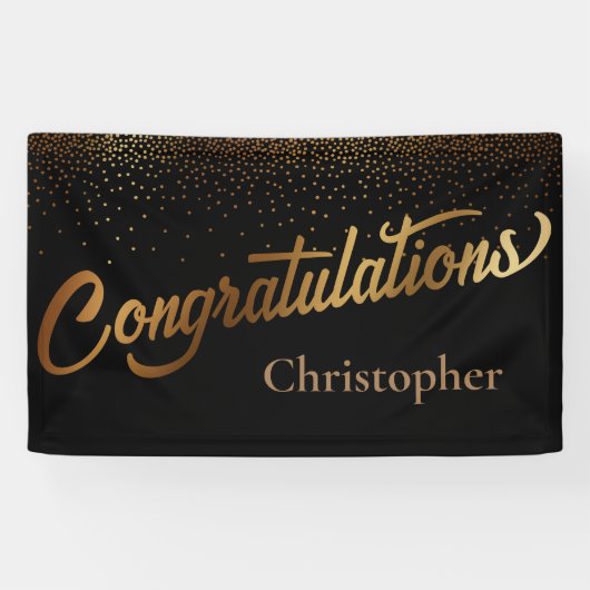 Banderoles Félicitations avec Gold Confetti sur Black (Horizontal)