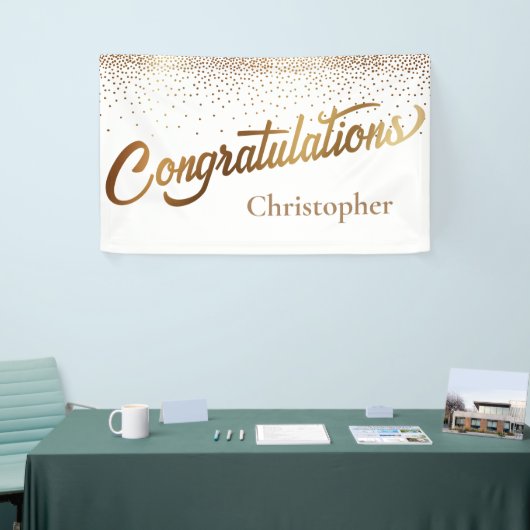 Banderoles Félicitations avec Gold Confetti sur White (Salon professionnel)