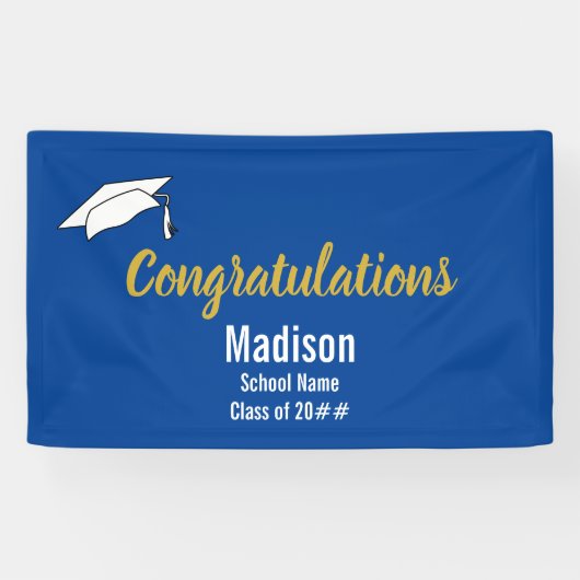 Banderoles Félicitations Blue and White Graduate Name (Horizontal)