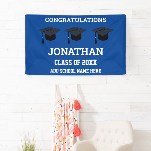 Banderoles Félicitations Diplômé Bleu Graduation (En situation)
