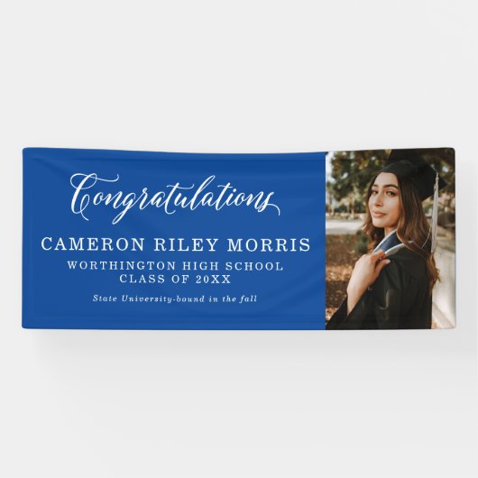 Banderoles Félicitations diplômé bleu photo de diplôme (Horizontal)