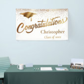 Banderoles Félicitations Diplômé, Classe d'or sur blanc (Salon professionnel)