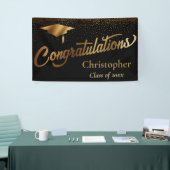 Banderoles Félicitations Diplômé, Classe d'or sur Noir (Salon professionnel)