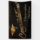 Banderoles Félicitations Diplômé, Classe d'or sur Noir (Vertical)