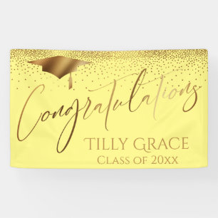 Banderoles Félicitations diplômé confettis or sur fond jaune