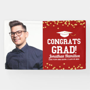 Banderoles Félicitations diplômé confettis rouge or Photo de 