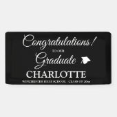Banderoles Félicitations diplômé coutume noir blanc script (Horizontal)