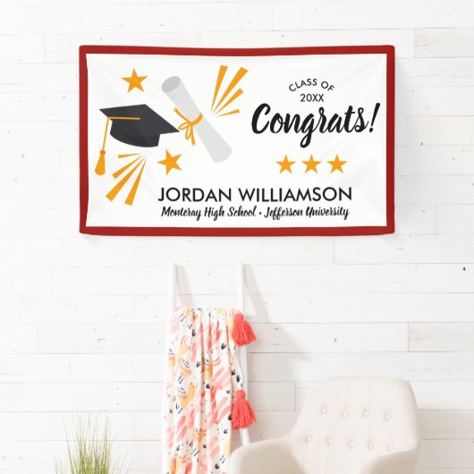 Banderoles Félicitations Diplôme d'études supérieures Casquet (En situation)