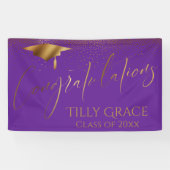 Banderoles Félicitations Diplômé Gold Confetti sur Purple (Horizontal)