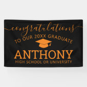 Banderoles Félicitations Diplômé noir orange casquette virtue (Horizontal)