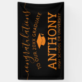 Banderoles Félicitations Diplômé noir orange casquette virtue (Vertical)