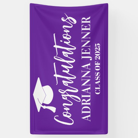 Banderoles Félicitations Diplômé Script Moderne violet (Vertical)