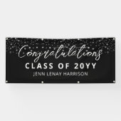 Banderoles Félicitations Diplômé Supérieur Noir Nom Argent (Horizontal)