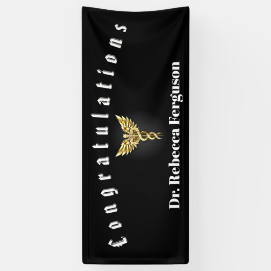 Banderoles Félicitations Docteur Médecin Caduceus Gold (Vertical)