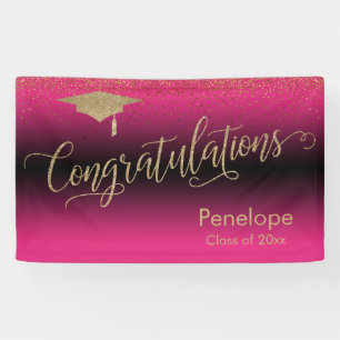 Banderoles Félicitations Gold Confetti Graduation Hot Pink