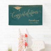Banderoles Félicitations Gold Confetti Graduation Turquoise (En situation)