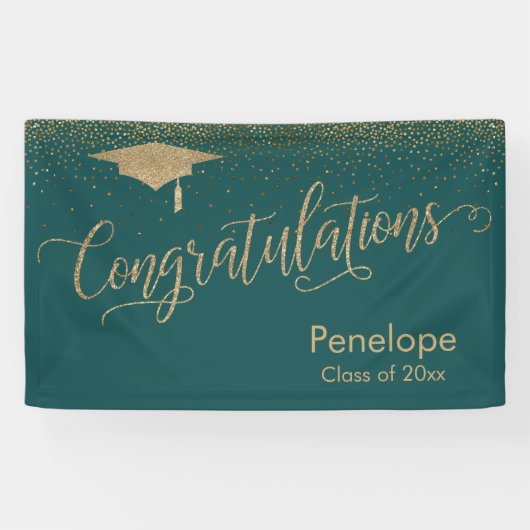 Banderoles Félicitations Gold Confetti Graduation Turquoise (Horizontal)