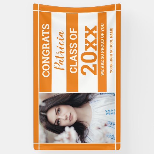 Banderoles Félicitations Grad 2022 Photo Graduation Orange Wh (Vertical)