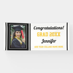 Banderoles Félicitations Grad Black Gold White Photo Graduati