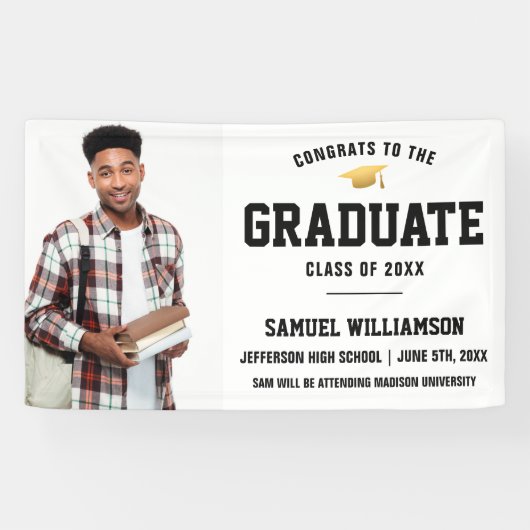 Banderoles Félicitations Grad Photo Gold Casquette Graduation (Horizontal)