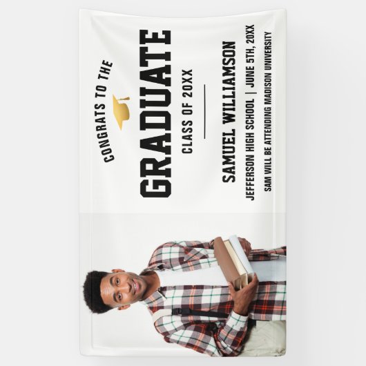 Banderoles Félicitations Grad Photo Gold Casquette Graduation (Vertical)