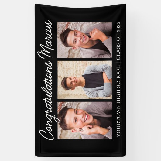 Banderoles Félicitations Graduate Black 3 Photo Party (Vertical)