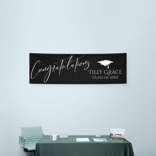 Banderoles Félicitations Graduate Class of White on Black (Salon professionnel)