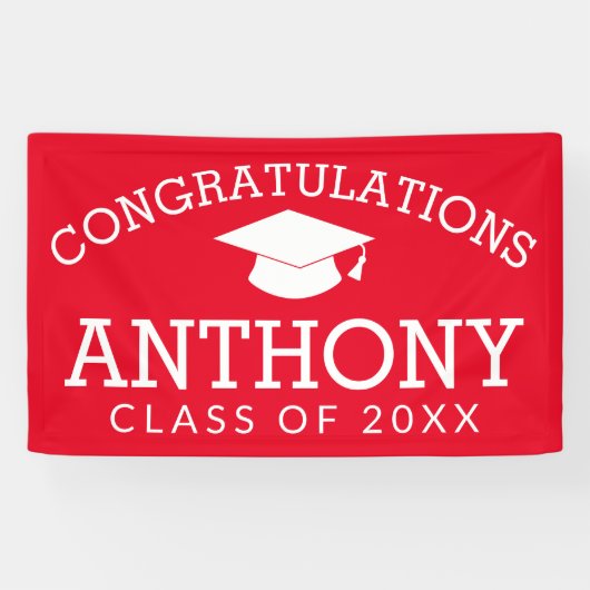 Banderoles Félicitations Graduate Graduate Cap rouge blanc (Horizontal)