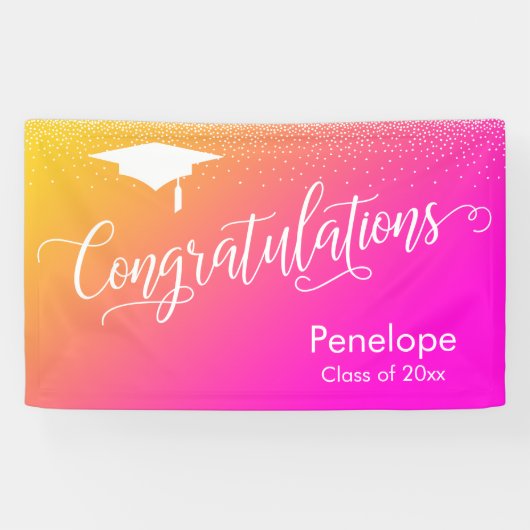 Banderoles Félicitations Graduation Pink Jaune Gradient (Horizontal)
