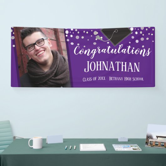 Banderoles Félicitations Graduation Purple Confetti Photo (Salon professionnel)