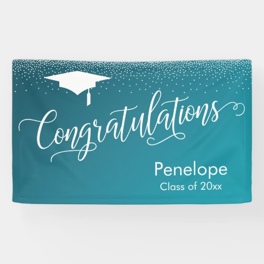 Banderoles Félicitations Graduation Turquoise Gradient Ombre (Horizontal)